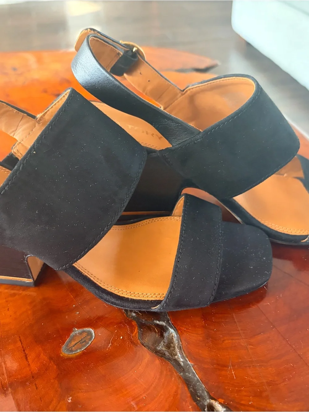 Tory Burch Black Suede Block Heel Slingback Sandals